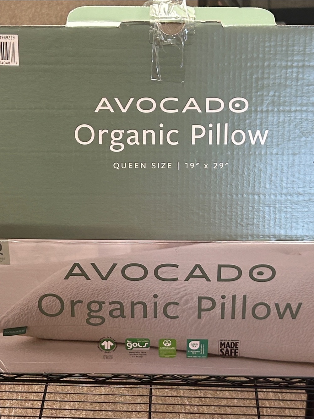 avocado Two-Tone Sage Green and Cream Organic Pillow Packaging